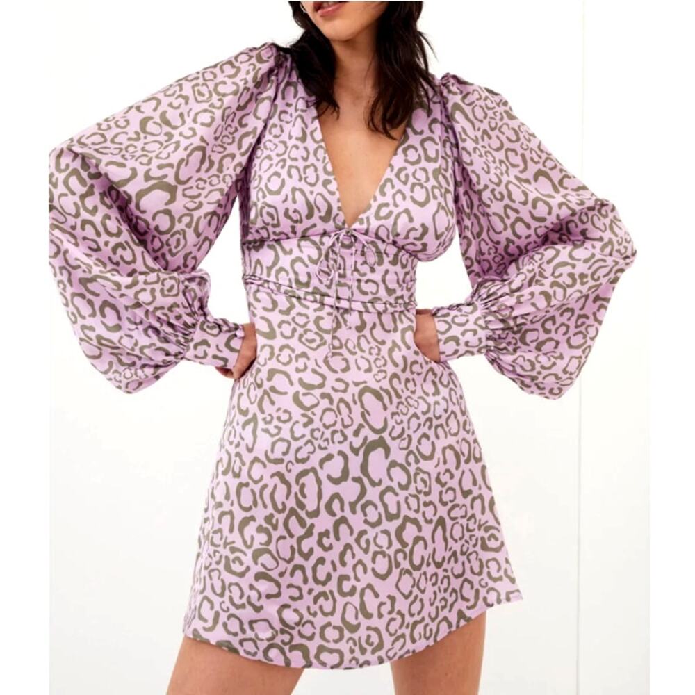 For Love & Lemons Purple Long Sleeve June Mini Dress Size S